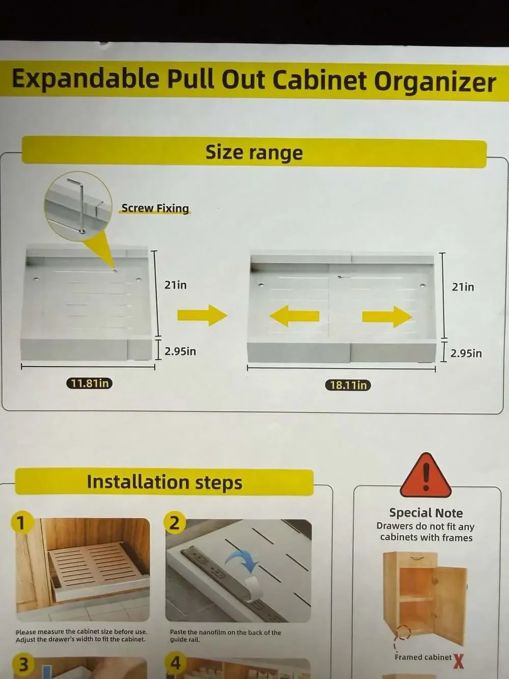 Expandable Pull Out Cabinet Organizer, 11.81in to 18.11in